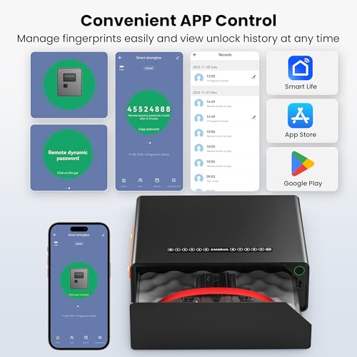 Smart Gun Safe - Biometric Gun Safe for 2-4 Pistols Quick Access Handgun Safe with Fingerprint/Keypad/Key/App Control, Pistol Safe for Nightstand Bedside Home Office(Black) - Image 5