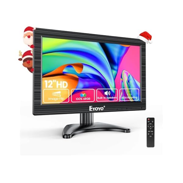 Eyoyo 12 Inch Monitor 16:9 Mini HDMI Monitor Screen 1366x768 Small TV Monitor Display with HDMI VGA BNC AV USB Input for Computer PC RasPi Laptop CCTV Security Analog Camera