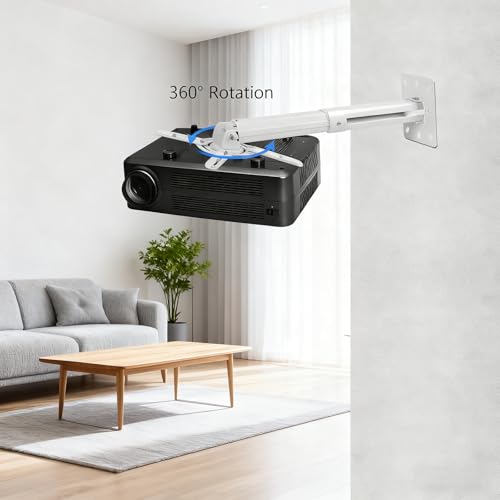 Janety Uniwersalny uchwyt sufitowy do projektora, regulowany w zakresie od -15° do 360°, regulacja wysokości, obciążenie do 15 kg, do salonu, kina domowego, sali konferencyjnej, biały