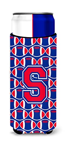 Letter S Football Crimson and Yale Blue Ultra Beverage Insulators for slim cans CJ1076-SMUK