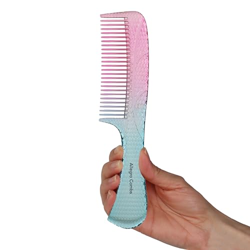 Allegro Combs #1004 Wide Tooth Unbrakable Detangling Comb, Ombré Electroplated Glossy Finish, Handle Comb for Curly Thick Wavy Natural Hair (Skylla Wave)