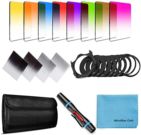 Fotover 14 PCS Square Filter Kit Graduated ND Filters Color lens filter Set for Cokin P Series with Adapter Rings(49-82mm) Filter Holder Lens Cleaning Pen and other accessories for DSLR Cameras