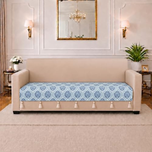 Image of STITCHNEST 'Eden Weaves Collection Series' 3 Seater Sofa Cover| Elegant Woven Fabric, Decorative Tassels, Washable & Durable for Modern Living