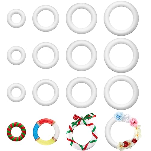 Frienda 12 Pcs 4-10 Inch Foam Wreaths Rings for Crafts & DIY Projects