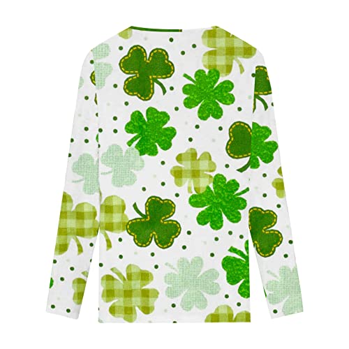 St. Patricks Day Shirt Women's Lace V-Neck Long Sleeve T-Shirt Cute Irish Shamrock Blouse Loose Casual Clover Tee Tops #TOP4