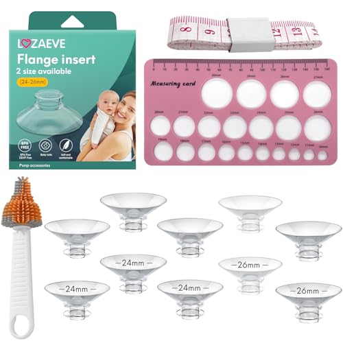 Image of Big Wider Angle (105 Degree) Flange Sizing Kit with 10PCS 24mm / 26mm Flange Inserts for 27-28mm Wearable Breast Pump, Silicone Flange Size Kit 3 in 1, Include Nipple Ruler, Cleaning Brush, 10PCS