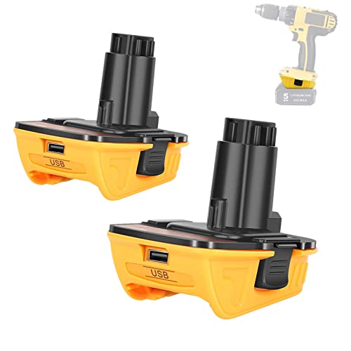 JJXNDO 2-Pack 18V to 20V Adapter DCA1820 for Dewalt 20V/18V Lithium ion Battery with USB Port, Convert 20V Battery DCB204 DCB206 to 18V NiCad NiMh Battery Tool