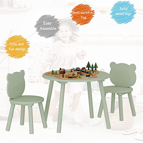 Utex Kids Wood Table And Chair Set, Kids Play Table With 2 Chairs,3 Pieces Kids Round Table For Toddlers, Girls, Boys,Mint Green #TOP3