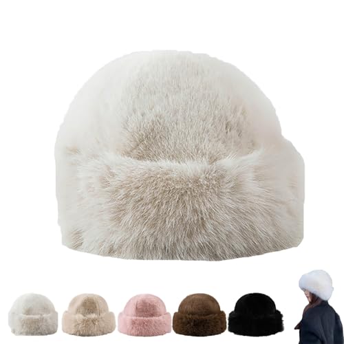 Sombrero de pescador cálido de piel sintética para mujer, de piel sintética, a la moda, grueso, cálido, Beige a, Talla única