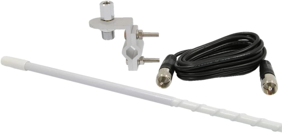 RoadPro RP-83W Standard Series White 3' Mirror Mount Fiberglass CB Antenna Kit