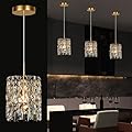 NISIDUN Modern K9 Crystal Pendant Lights Kitchen Island,1 Lighting Gold Chandeliers for Dining Room Light Fixtures Over Table,Hanging Chandelier for Kitchen Island Entryway Bathroom BedHead Light