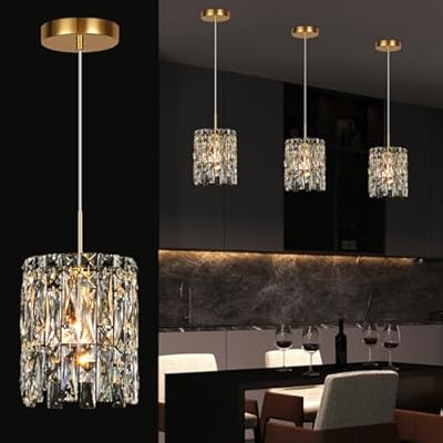 NISIDUN Modern K9 Crystal Pendant Lights Kitchen Island,1 Lighting Gold Chandeliers for Dining Room Light Fixtures Over Table,Hanging Chandelier for Kitchen Island Entryway Bathroom BedHead Light