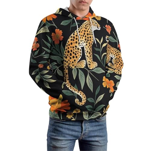 Sweat à Capuche Léopard Dessin Animé et Fleur avec Manches Longues S
