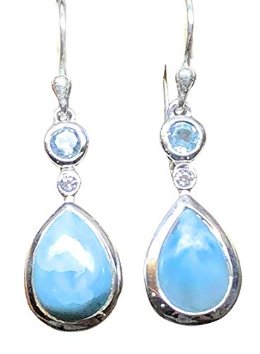Natural Dominican Larimar 925 Solid Sterling Silver Earrings 30mm