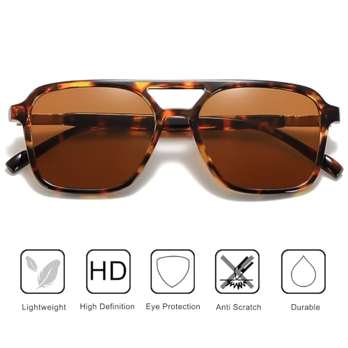 Image of Retro Aviator Rectangle Sunglasses for Women Men Unisex UV400 Protection Lightweight Frame Trendy Sun Glasses