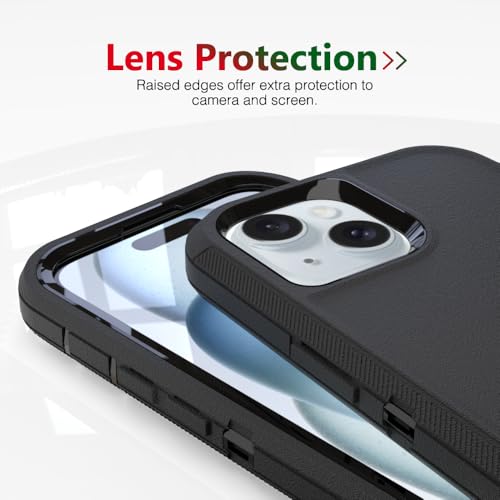 Image of Case for iPhone 15 Plus, Heavy-Duty Tough Rugged Shockproof Drop Protective Cover Phone Cases, Black