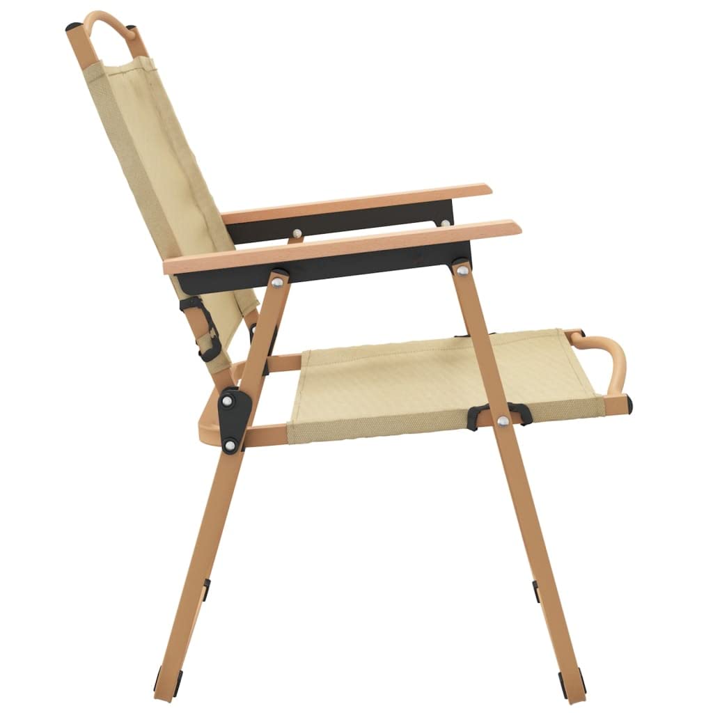 Campingstühle 2 STK Beige Klappbar 54x55x78 cm Oxford-Gewebe wetterfest Outdoor Gartenstuhl Balkonstuhl mit Armlehne und leichtem Stahlrahmen für Picknick und Camping