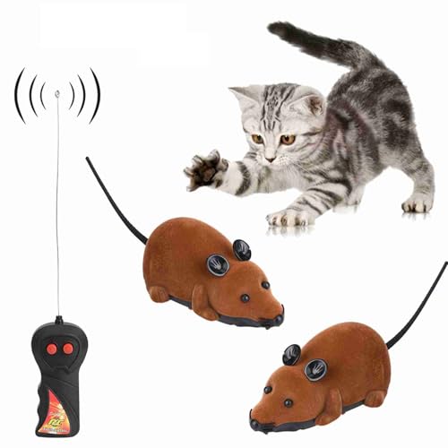 Tyenaza Interactive Cat Toy Mouse, Funny Chasing Electric Kitten Toy Electronic Wireless Remote Control Mock Mouse Mice Toys(Brown)