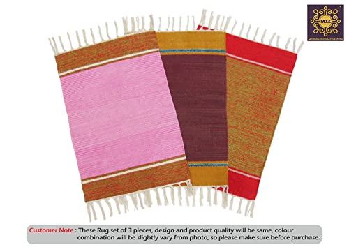 Image of MDZ Hand Woven Cotton Modern Assorted Border Rug | Size: 16 inchx24 inch Inch or 40x60 cm | Color: Assorted Multi | Machine Washable | Eco Friendly | Multi Uses (Combo of 3 Pcs.)