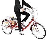 SICHENSH Triciclo para adultos de 24 pulgadas, triciclo para personas mayores (rojo)