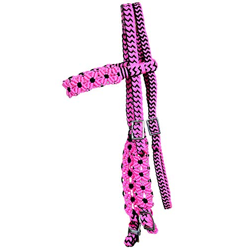 HILASON Pink/Black Horse Bridle Headstall Flat Braided Paracord | for Horses Western Headstalls