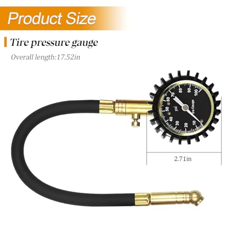HZEL Car Tire Pressure Gauge (0-100 PSI), Vehicle Air Pressure Gauge Accurate with Large Dial, Automotive Exterior Tyre Stress Gauging Accessories, Universal for Motorcycle Sedan Truck (Gold) - Thumbnail 2
