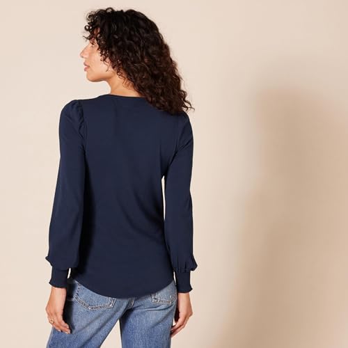 Image of Amazon Essentials Women's Long-Sleeve Crewneck Smocked Cuff T-Shirt