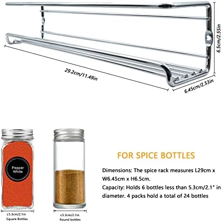 BAORELST Spice racks Organizer 4 Tier Wall Mounted Condiment Holder With Adhesive Sticker and Screws for Kitchen Condiments & Inside Cupboard Spice Organizer Tidy (Silver)