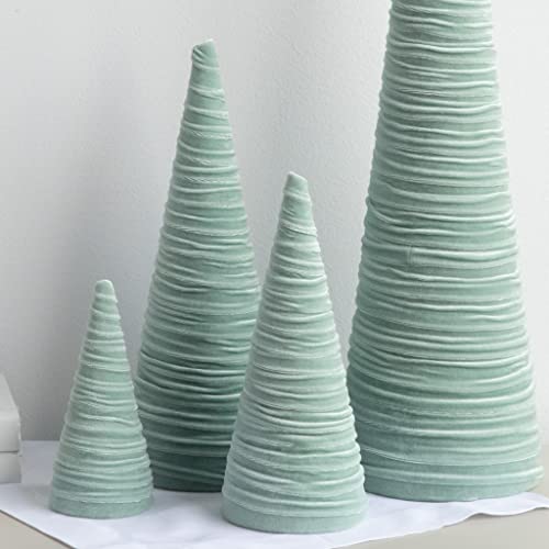 Image of Your Heart's Content Sage Velvet Trees Set of 4, Handcrafted Home Decor, Valentine Accent, Green Tabletop, Modern Farmhouse Centerpiece, Baby Nursery, Cozy Gift for (Sage)