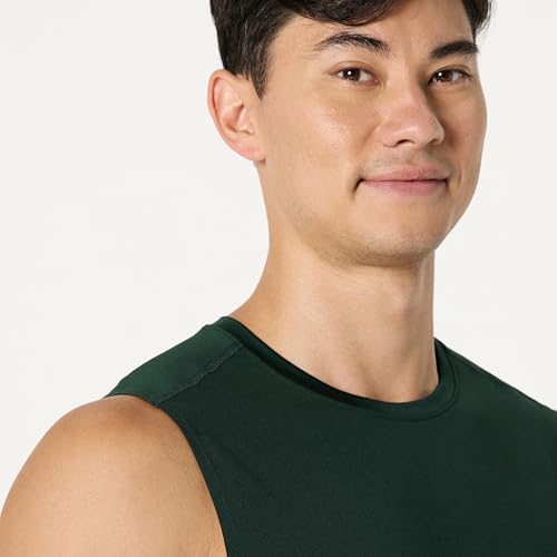 Amazon Essentials Herren Leichtes, Ärmelloses Muskelshirt Aus Schnelltrocknendem Funktionsstretch, 2er-Pack, Dunkelgrün/Graphit Heide, XS 4