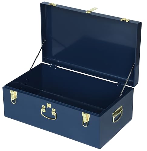 Image of Vixdonos Large Metal Trunk Decorative Storage Box College Dorm Chest with Handle