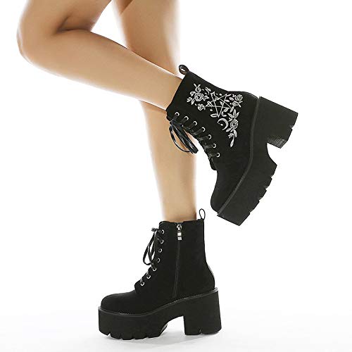 Women's Chain Platform Boots Lace Up Combat Boots Punk Short Booties Lace Up & Zipper Chunky Heel Combat Ankle Booties4