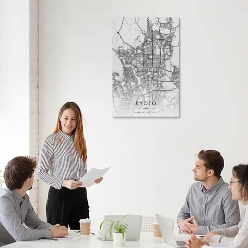 京都市地図キャンバスポスターキャンバス、壁アート、インテリア美学、家、寮、新居への贈り物16x24inch(40x60cm) Unframe-style [5]
