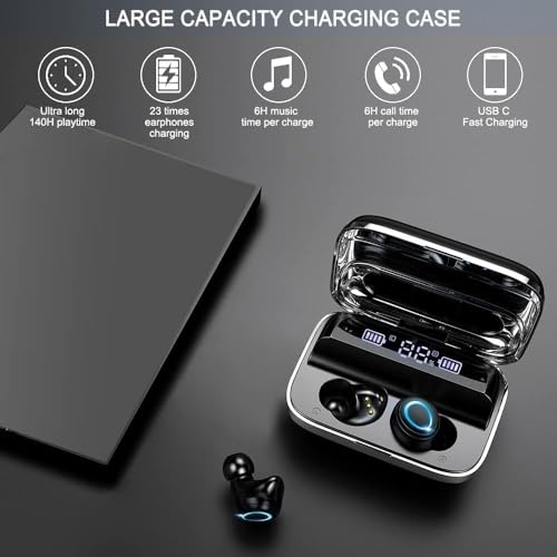 Image of Ordtop Wireless Earbuds, 140Hrs Playtime Ear Buds 2026 New Bluetooth 5.3 Headphones 6D Stereo Bass with ENC Clear Call, IPX7 Waterproof Earphones for Sports /Working, in Ear Headphones for Android /iOS