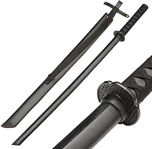 Épée en Bois Kendo Pratique épée en Bois épée en Bois Formation en Bois Massif aïkido Japonais Adulte Enfant cos Jouet,Pleine Longueur 100 cm-Black||Wooden Knife + Leather Strap Cover