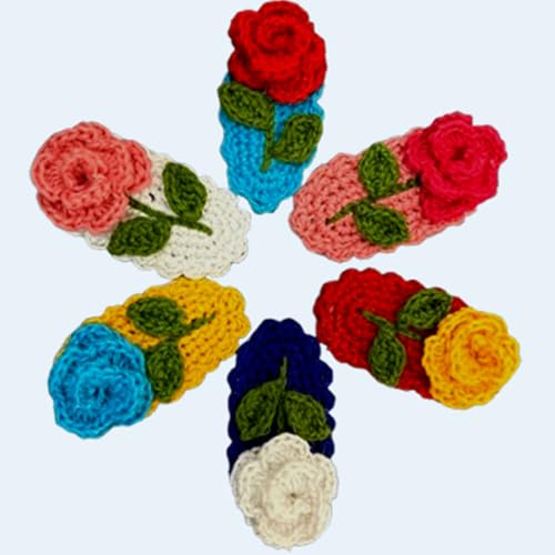Saca Handmade Rose baby hair accessories, Girls Daily Use hair Accessory, Barrettes hair clips For BabyGirls,Crochet hair accessory,kids hair accessory, Multicolor Clip[Pack of 6] (Multicolour)