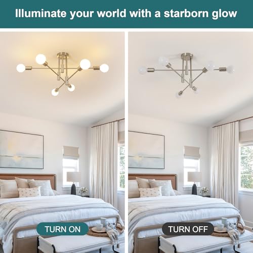 DELIPOP Sputnik Light Fixture, 6-Light Brushed Nickel Dining Room Light Fixture, Mid-Century Modern Ceiling Light Fixture for Living Room, Kitchen, Dining Room, Bedroom by DELIPOP - Image 7