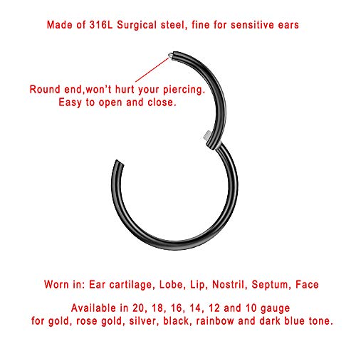 Image of FANSING Men Women 316L Surgical Steel Hinged Nose Rings Hoop for Nostril Septum Cartilage Helix Daith Tragus Rook Conch Lip Ear Lobe Piercings