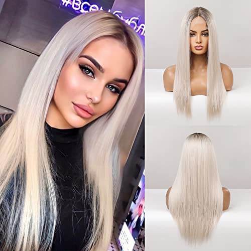 BLONDE UNICORN Lace Font Wig for Women Long Straight Hair Wigs Ombre Brown to Light Blonde Wigs Middle Part Hair Line by Hand Made BLONDE UNICORN Lace Font Wig for Women Long Straight Hair Wigs Ombre Brown to Light Blonde Wigs Middle Part Hair Line by Hand Made