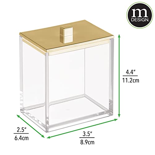 Mdesign Plastic Rectangle Apothecary Canister - Organizer For Bathroom Vanity Countertop Shelf Decor - Holds Cotton Swabs, Soap, Makeup, Bath Salts - Lumiere Collection - 3 Pack - Clear/Soft Brass #TOP2