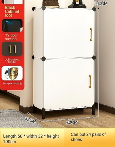 Image of Modular Shoe Rack Organizer with Drawer Storage, Multi-Layer Foldable Shoe Cabinet with Dustproof Doors for Home Entryway Bedroom (HE-White, 2-Door)