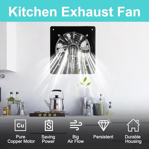 MEKOTRIN 8 Inch Exhaust Fan, Kitchen Exhaust Fan With Switch 60Hz 7 Blades Iron, 760 CFM Window Exhaust Fan, Small Wall Mounted Ventilation Fan for Attic, Greenhouse, Bathroom, Basement(Black, 80W) by MEKOTRIN - Image 5