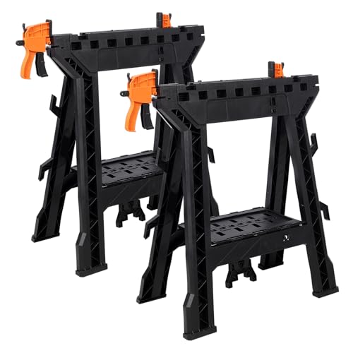 Folding Clamping Sawhorse Set of 2, 2200 LBS Capacity Heavy