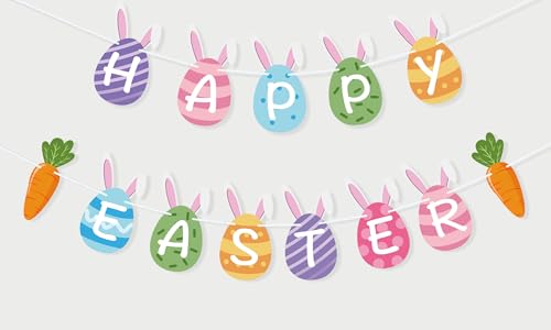 FAKTEEN Happy Easter Banner Easter Mantle Fireplace Decorations