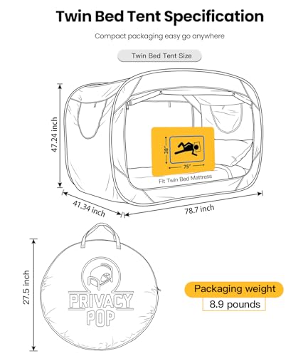Image of ANC POP Bed Tent Twin Bed Canopy Tents Portable Dream Tent for Kids and Adult Indoor Sleeping Tents with 2 Doors Breathable Private Space Tents