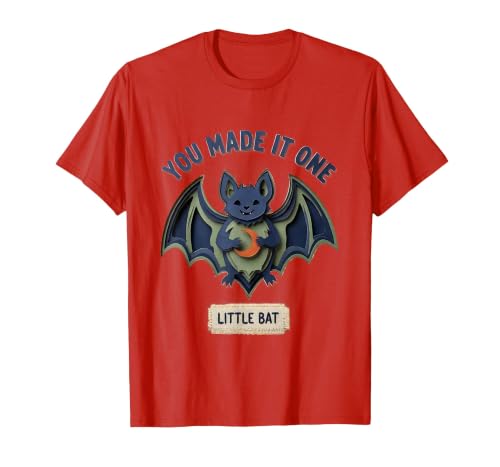 You Made It One, Little Bat Cute First Birthday Halloween T-Shirt, Men, Red, Small