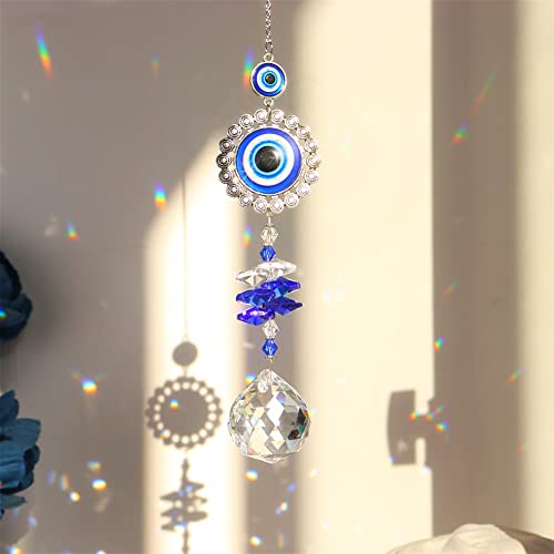 Blue Devil's Eye Crystal Sun Catcher Pendant Light Shadow Garden Decor Crystal Wind Chimes Rainbow Garden Sunshine Collection Suncatcher Crystal Ball Patio Curtain Decoration 3Pcs #TOP4