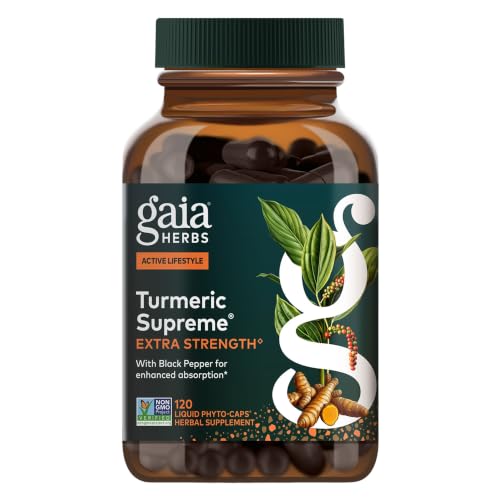 Gaia Herbs Turmeric Supreme Extra Strength 120 Vegan Capsules - Organic Turmeric Curcumin with Black Pepper Extract for Joint Support and Mobility