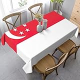 Stujvc Rechteckige Tischdecke mit Singapur-Flagge, für den Urlaub, Alltag, knitterfrei, waschbar, ideal zum Essen
