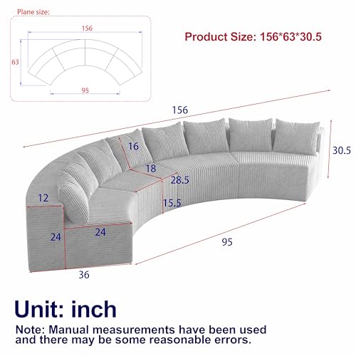 KEIKI Corduroy Curved Sectional Sofa, 4 Seater Symmetrical Modular Semi Circular Couch, Deep Seat Tufted Corner Sofa for Living Room, Lobby, Yellow by KEIKI - Image 3
